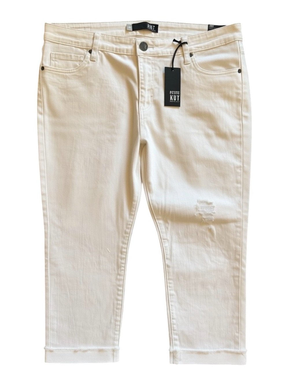 KUT from the Kloth Amy Sz 14P Straight Leg White Cropped Distressed Capri | NWT